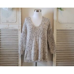 J Jill Sz XS Open Knit Marled Chunky V Neck Shimmer Sweater